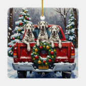 Dalmatian Christmas Red Truck Holiday セラミックオーナメント (裏面)