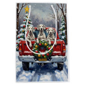 Dalmatian Christmas Red Truck Holiday ミディアムペーパーバッグ (正面)