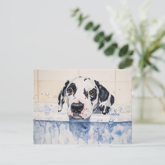 Dalmatian Dog Bath Time Painting ポストカード (スタンド正面)