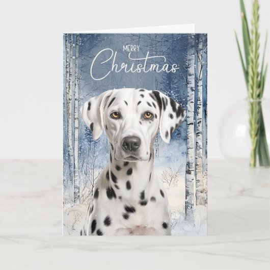 Dalmatian Dog Birch Aspen Winter Forest Christmas シーズンカード (正面)