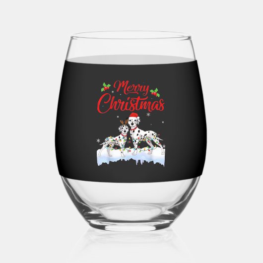 Dalmatian Dog Christmas Lights Santa Hat Xmas Dog ステムなしワイングラス (正面)