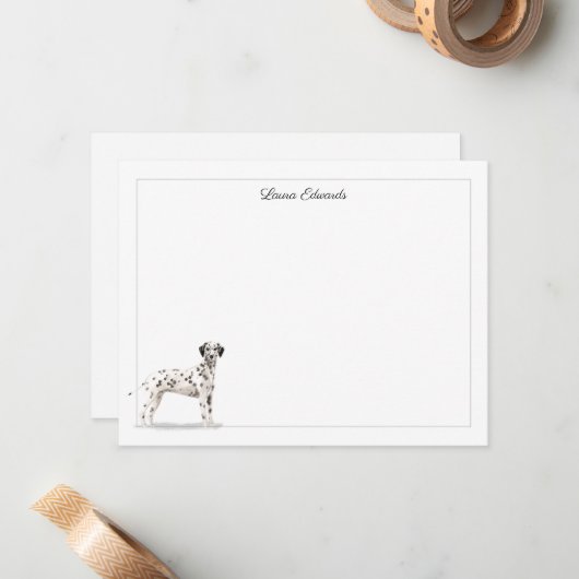 Dalmatian Dog Gray Border Personalized ノートカード (正面/裏面インサイチュ)
