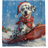 Dalmatian Dog in Sledge Let it Snow Christmas シャワーカーテン (正面)