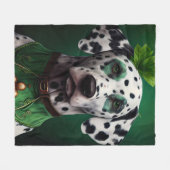 Dalmatian Dog in St. Patrick's Day Dress フリースブランケット (正面(横))