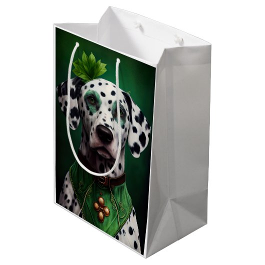 Dalmatian Dog in St. Patrick's Day Dress ミディアムペーパーバッグ (裏面アングル)