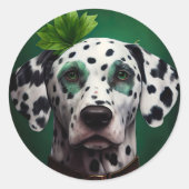 Dalmatian Dog in St. Patrick's Day Dress ラウンドシール (正面)