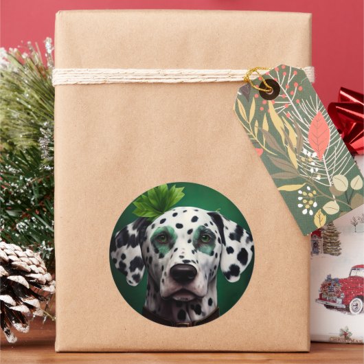 Dalmatian Dog in St. Patrick's Day Dress ラウンドシール (クリスマス)