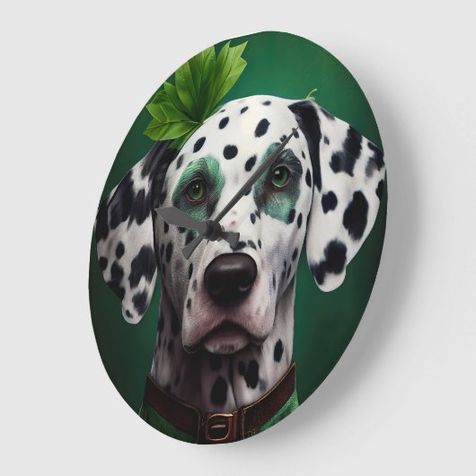 Dalmatian Dog in St. Patrick's Day Dress ラージ壁時計 (傾斜)