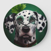 Dalmatian Dog in St. Patrick's Day Dress ラージ壁時計 (正面)