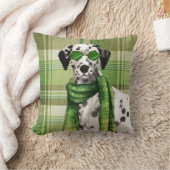 Dalmatian Dog in Sunglasses and Green Plaid クッション (ブランケット)
