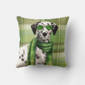 Dalmatian Dog in Sunglasses and Green Plaid クッション (裏面)