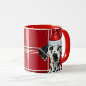 Dalmatian Dog Lover Red Holiday Plaid Christmas マグカップ (正面右)