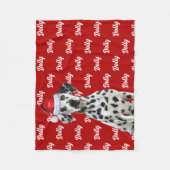 Dalmatian Dog Name on Red Christmas Holiday フリースブランケット (正面)