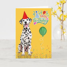 Dalmatian Dog Party Hat Yellow Birthday カード