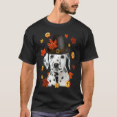 Dalmatian Dog Pilgrim Hat Fall Happy Thanksgiving Tシャツ (正面)