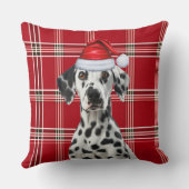 Dalmatian Dog Red Holiday Plaid Christmas クッション (裏面)