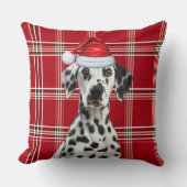 Dalmatian Dog Red Holiday Plaid Christmas クッション (正面)