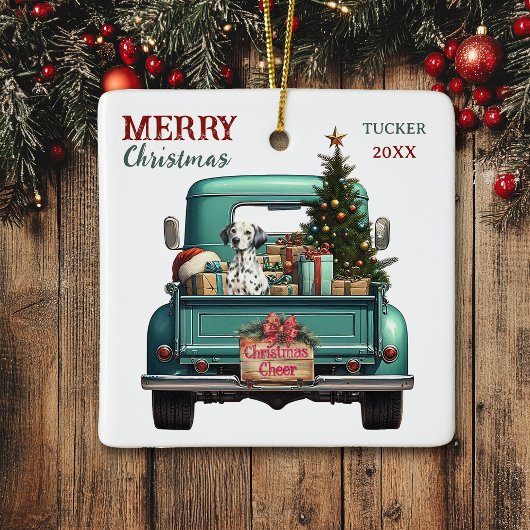 Dalmatian Dog Retro Truck Christmas セラミックオーナメント