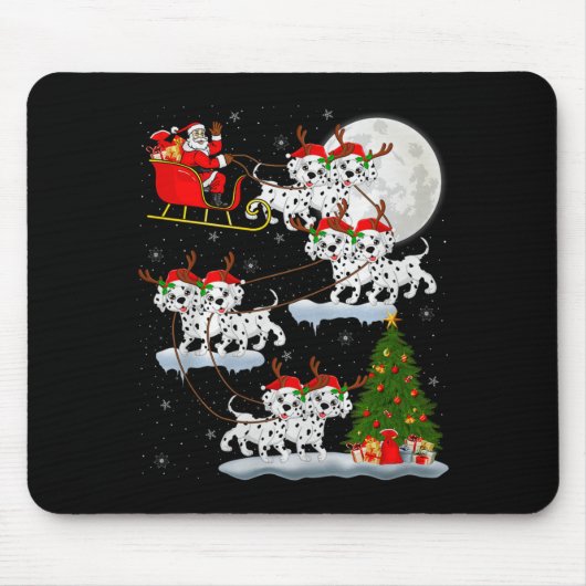 Dalmatian Dog Santa Sleigh Flying Funny Magical Ch マウスパッド (正面)