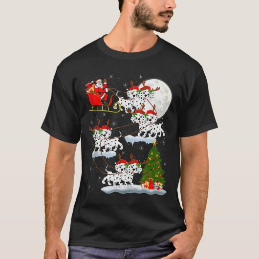 Dalmatian Dog Santa Sleigh Flying Funny Magical Ch Tシャツ (正面)