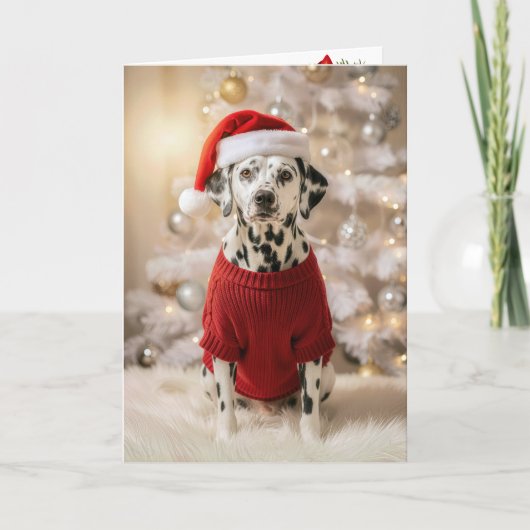 Dalmatian Dog Wearing a Red Christmas Sweater カード (正面)