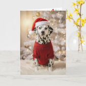 Dalmatian Dog Wearing a Red Christmas Sweater カード (黄色い花)