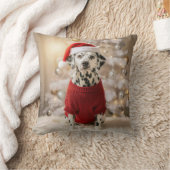 Dalmatian Dog Wearing a Red Christmas Sweater クッション (ブランケット)