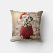 Dalmatian Dog Wearing a Red Christmas Sweater クッション (正面)