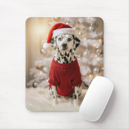 Dalmatian Dog Wearing a Red Christmas Sweater マウスパッド (マウス)