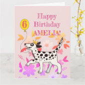 Dalmatian dog wishes happy sixth birthday カード (黄色い花)