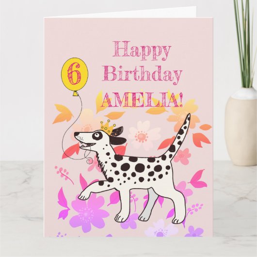 Dalmatian dog wishes happy sixth birthday カード (正面)