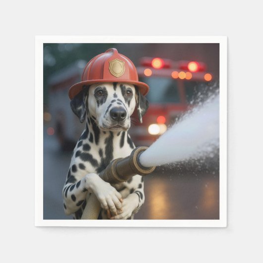 Dalmatian Dog With a Fire Hose スタンダードカクテルナプキン (正面)