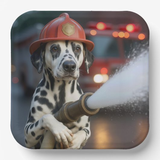 Dalmatian Dog With a Fire Hose ペーパープレート (正面)
