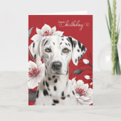 Dalmatian Dog with White Lilies on Red Birthday カード (正面)
