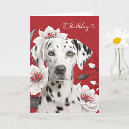 Dalmatian Dog with White Lilies on Red Birthday カード
