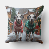 Dalmatian Dogs Christmas Snow Holiday  クッション (正面)