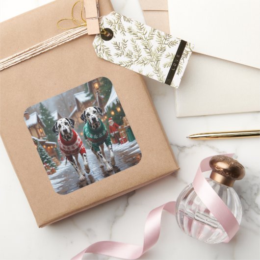 Dalmatian Dogs Christmas Snow Holiday スクエアシール (ギフト)