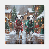 Dalmatian Dogs Christmas Snow Holiday  マグネット (正面)