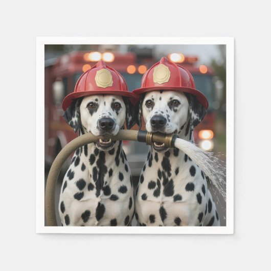 Dalmatian Dogs Holding a Fireman Hose スタンダードカクテルナプキン (正面)