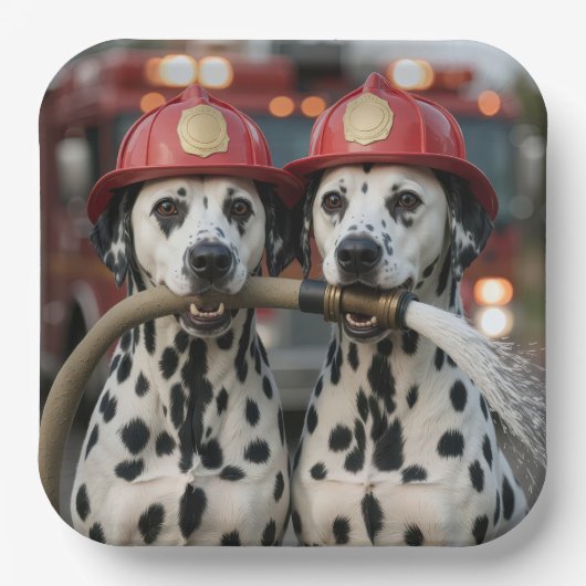 Dalmatian Dogs Holding a Fireman Hose ペーパープレート (正面)