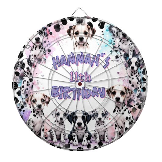 Dalmatian Dogs Purple Watercolor Birthday Party ダーツボード (正面)