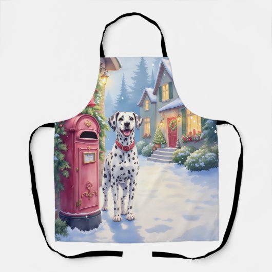 Dalmatian Festive Mailbox Christmas Art エプロン (正面)