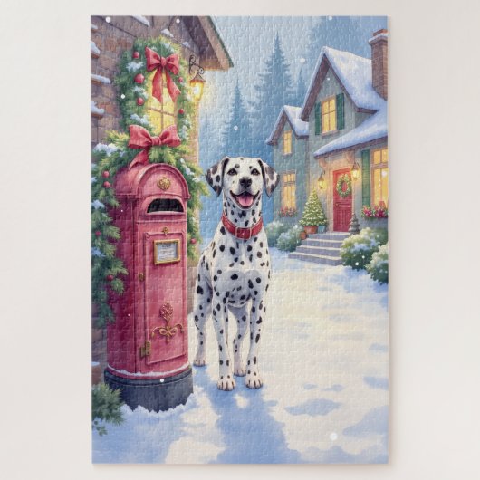 Dalmatian Festive Mailbox Christmas Art ジグソーパズル (縦)