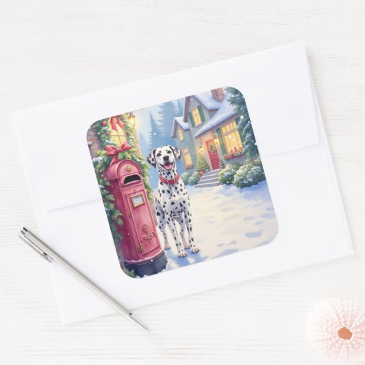 Dalmatian Festive Mailbox Christmas Art スクエアシール (封筒)