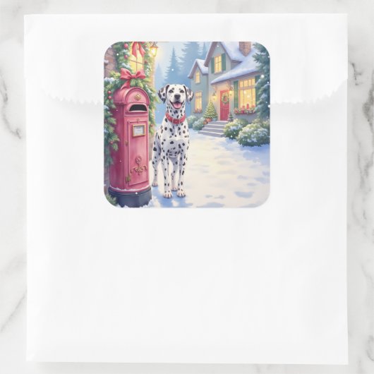 Dalmatian Festive Mailbox Christmas Art スクエアシール (バッグ)