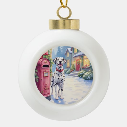 Dalmatian Festive Mailbox Christmas Art セラミックボールオーナメント (正面)