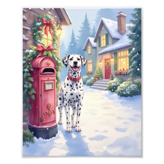 Dalmatian Festive Mailbox Christmas Art フォトプリント (正面)