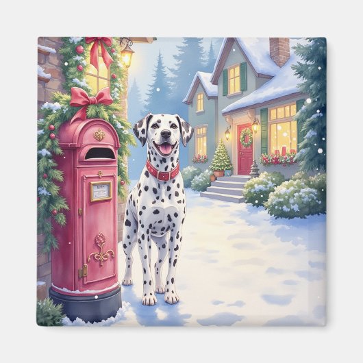 Dalmatian Festive Mailbox Christmas Art マグネット (正面)