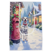 Dalmatian Festive Mailbox Christmas Art ミディアムペーパーバッグ (裏面)