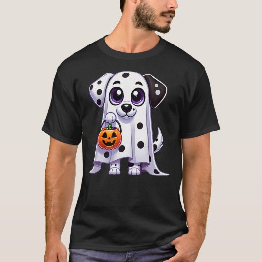 Dalmatian Ghost Halloween Dog Men Women Kids Tシャツ (正面)